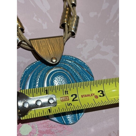 Necklace Pendant Blue & Gold Statement Women’s Large Costume Y2K Fairycore - Picture 10 of 10